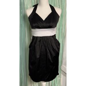 Ruby Rox Black & White Cocktail/Homecoming Dress, Pockets, Halter, Tie Belt, 11